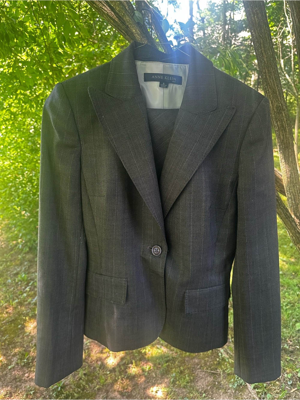 Anne Klein Gray Pinstripe Women's Skirt Suit